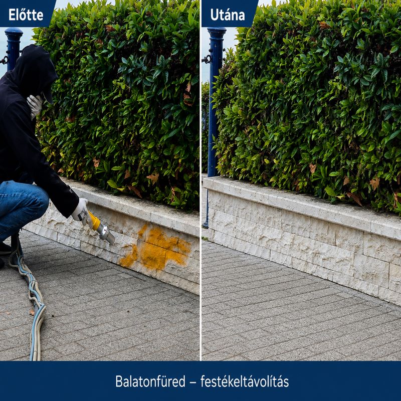 Térkő tisztítás 11 festékeltávolítás térkőről Balatonfüreden finomszemcse technológiával